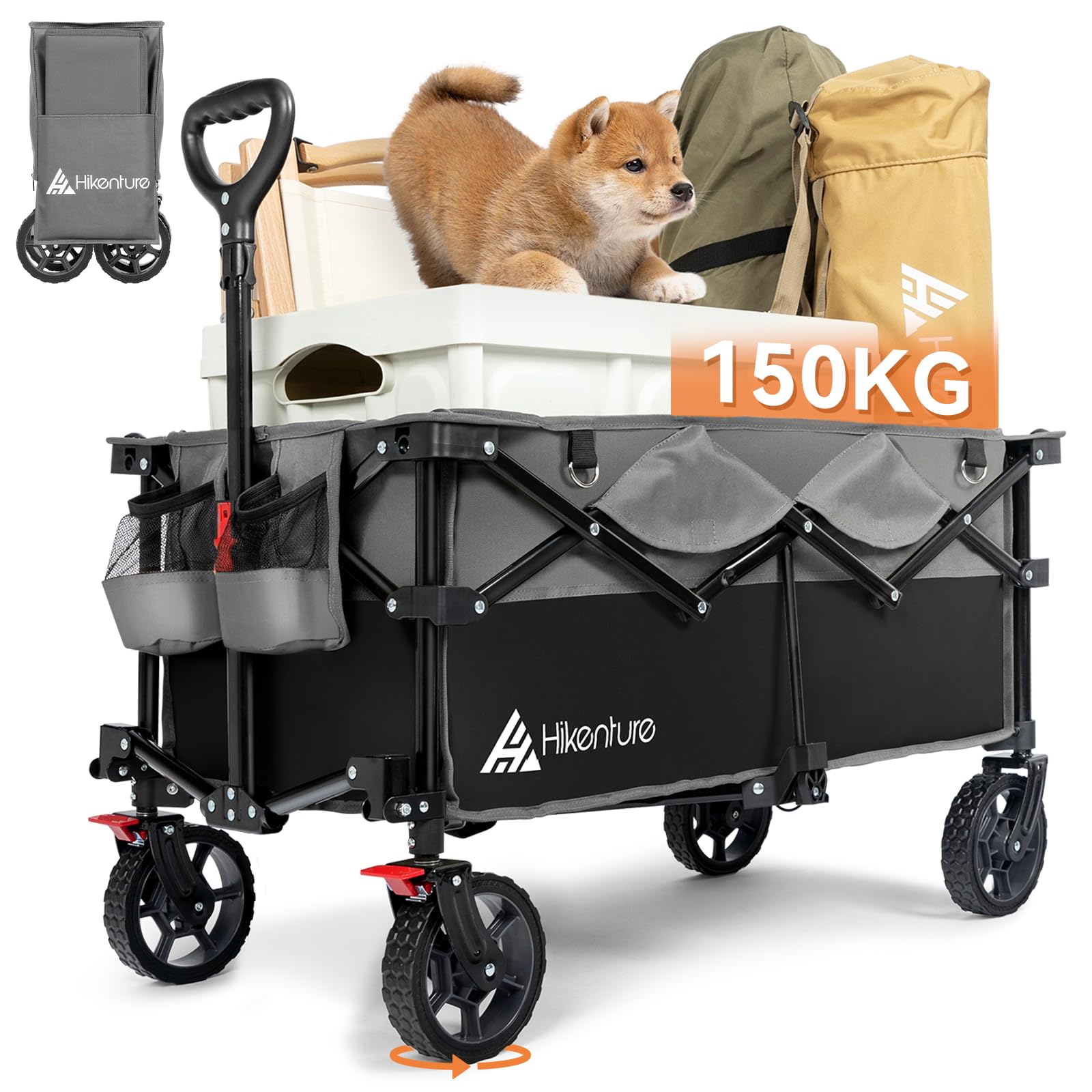 

Hikenture Carry Wagon independent storage with Large capacity 135L Load capacity 150kg convergence type Outdoor wagon Quiet Camping Cart Camping Wagon