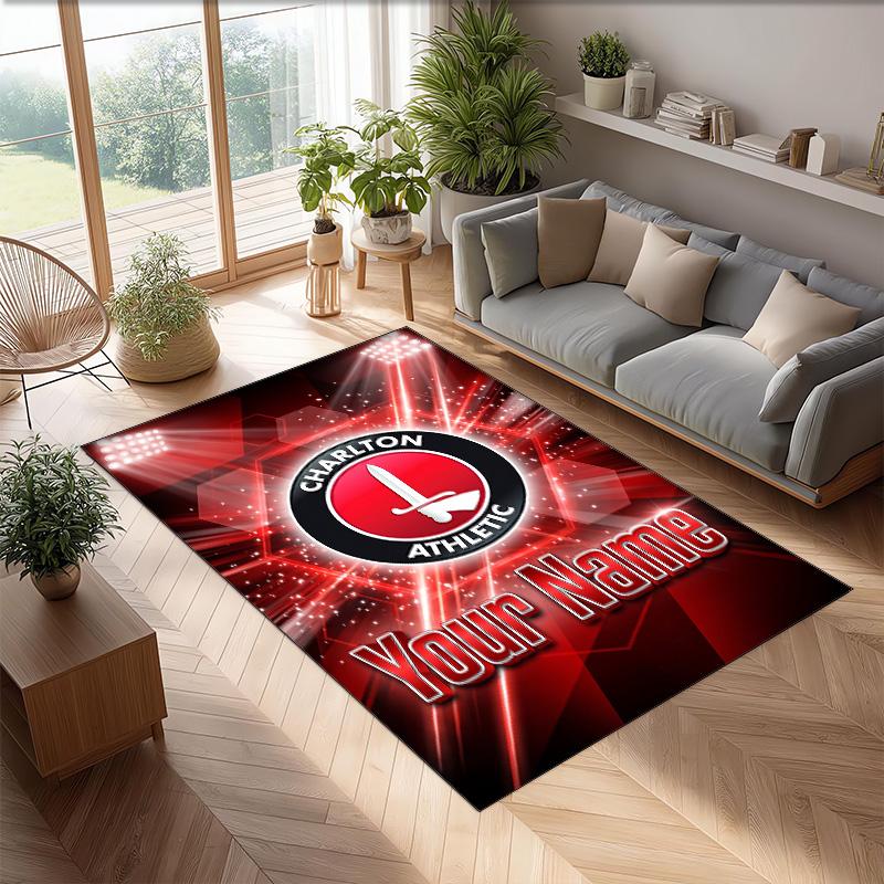 Charlton Athletic Printed Crystal Velvet Rug Non‑Slip Crystal Velvet Carpet For Sofa Bedroom Indoor Home Decoration