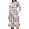 Lässiges und modisches Kleid für Damen mit Blumenmuster, 3/4-Ärmeln, Tasche und Reißverschluss auf der Rückseite