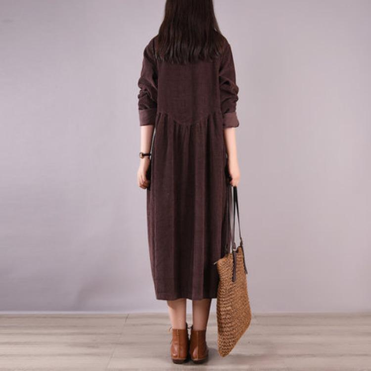 2025 Frühling/Herbst Retro Kord Locker Langarm Einfarbiges Kleid