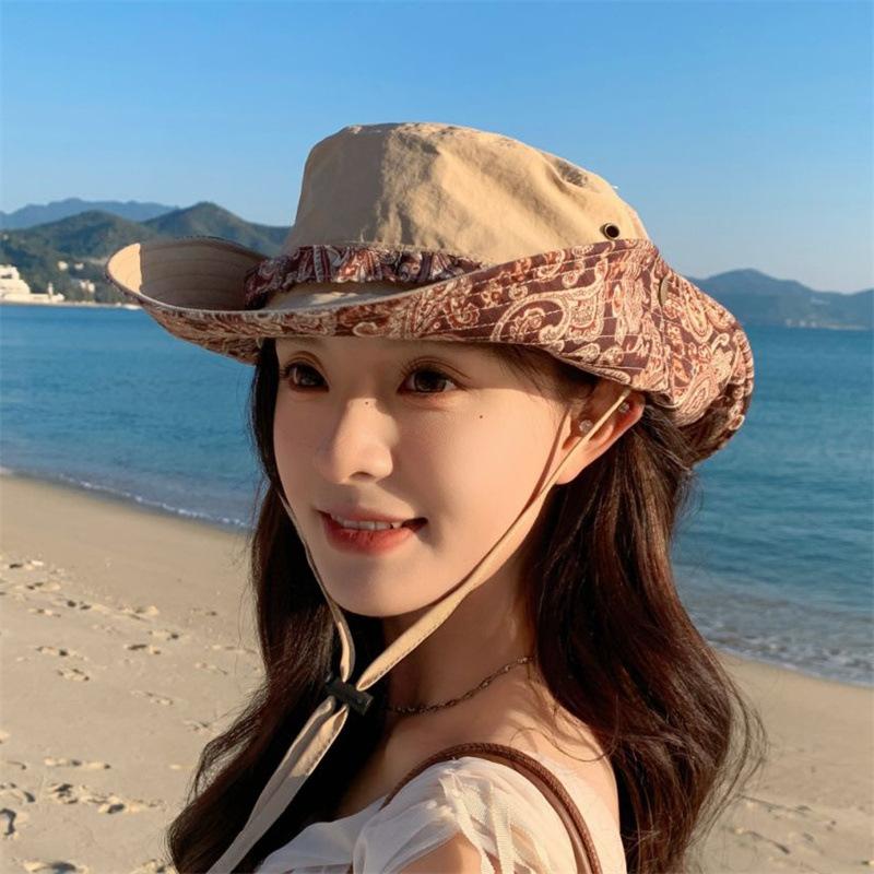 Ethnic Style Western Cowboy Hat Fisherman Hat Men's and Women's Summer Sun Protection Visor Hat UV Protection Mountaineering Hat