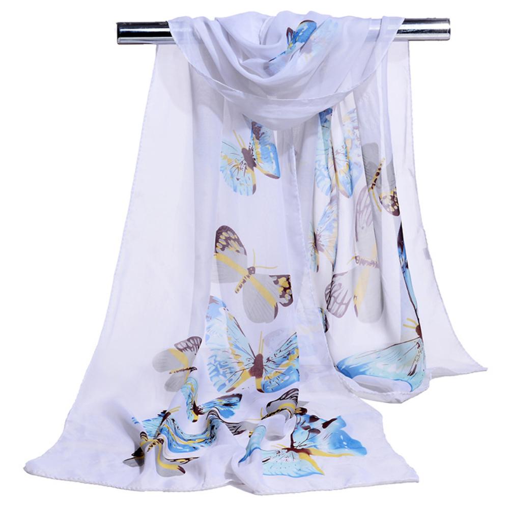 Women's Floral Butterfly Print Scarf – Lightweight Chiffon Shawl for Women, Summer Wrap, Airy Sheer Head Cover-Up