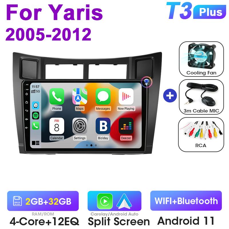 2 Din Android 12 Car Radio For Yaris 2005 - 2012 Multimedia Video Player Navigation GPS 4G Carplay Stereo QLED DVD RDS Head Unit