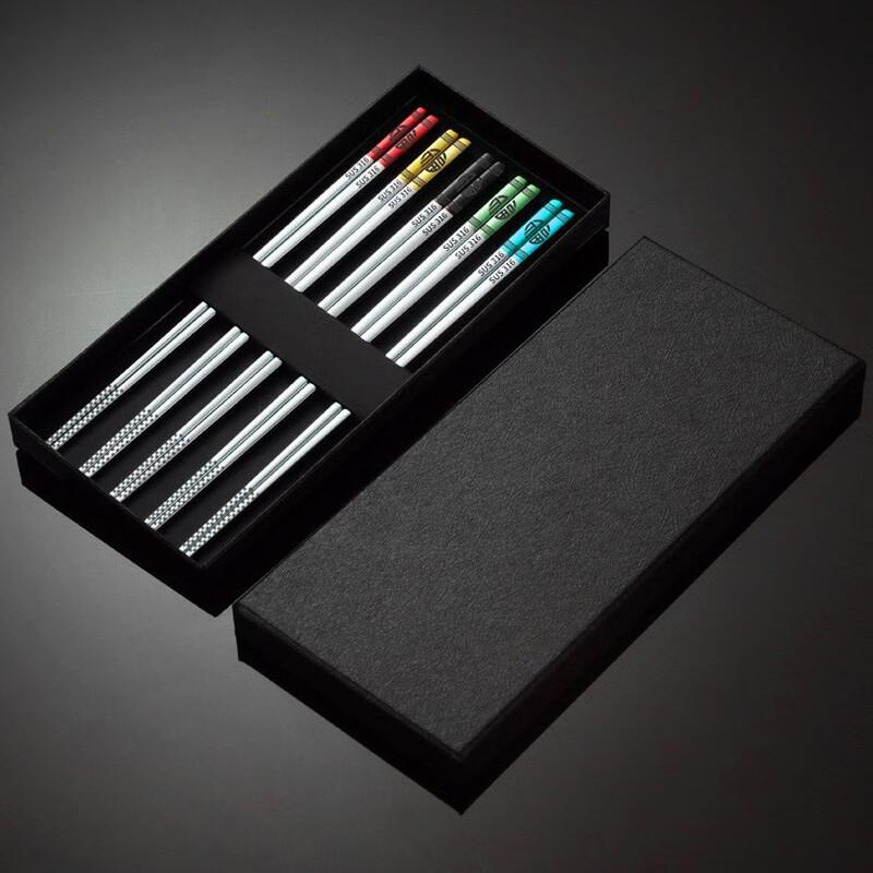 DH New Chinese Style 316 Stainless Steel Chopsticks Gift Set 5 Pairs Gift Box