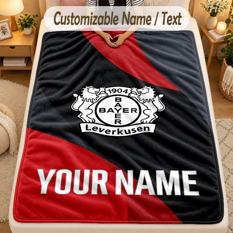 Flannel BlanketBayer Leverkusen Football Custom Name Text Personalized Soft Warm Throw Blanket Home Decor Gift