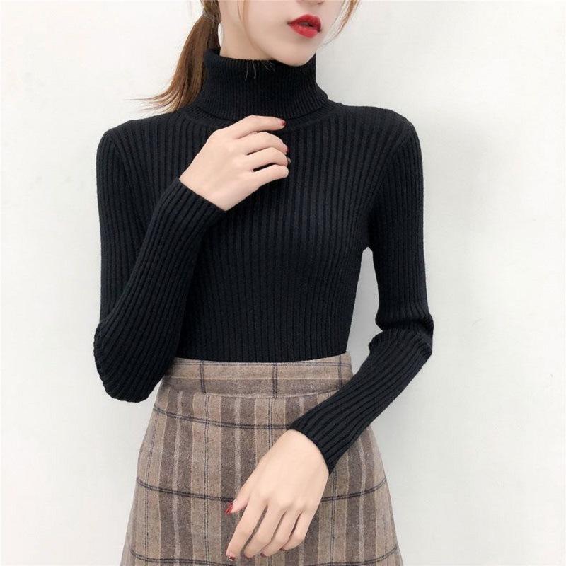 Autumn and winter inner and outer wear fashionable foreign style solid color pit strip turtleneck bottoming shirt women's long-sleeved knitted