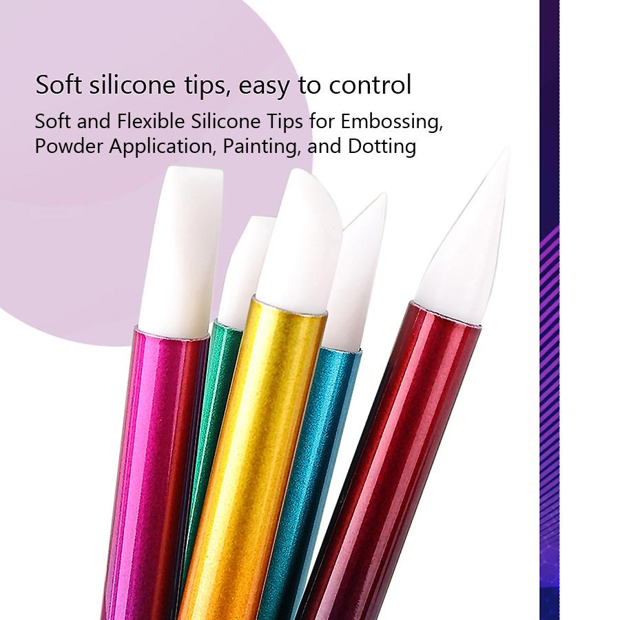 5Pcs Dual Heads Gradient Dotting Pen Brush with Silicone Rhinestones Gem Picker Crystal Picking Manicure Nail Art Tools