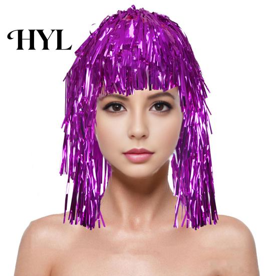 Party Accessory Foil Tinsel Wigs for Adults Fancy Dress Shiny Wig Glow Metallic Masquerade Disco Hat Photo Booth Prop Cosplay Supplies Long-Lasting