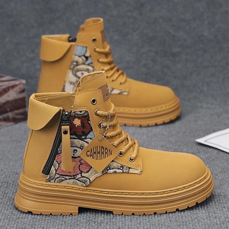 

Рабочие ботинки для мужчин, ботильоны, повседневные кроссовки, спортивная и досуговая обувь для мужчин, круглый носок, износостойкая, модная, новая 44 жёлтый