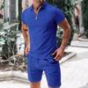 Summer Men's Polo Zipper Collar Versatile Casual Loose Texture Short Sleeve Shorts Sport Set
