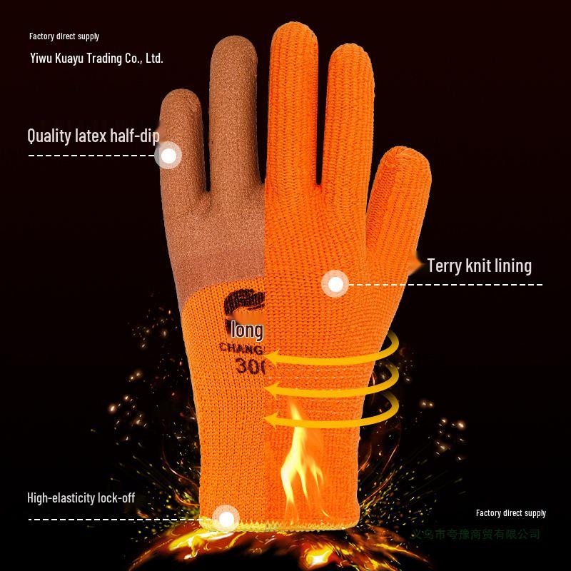 Winter-Arbeitshandschuhe mit Fleece-Futter: Langlebig, Warm, Rutschfest, Frostsicher, Halbfinger-Design für Baustellen und Kühlhäuser