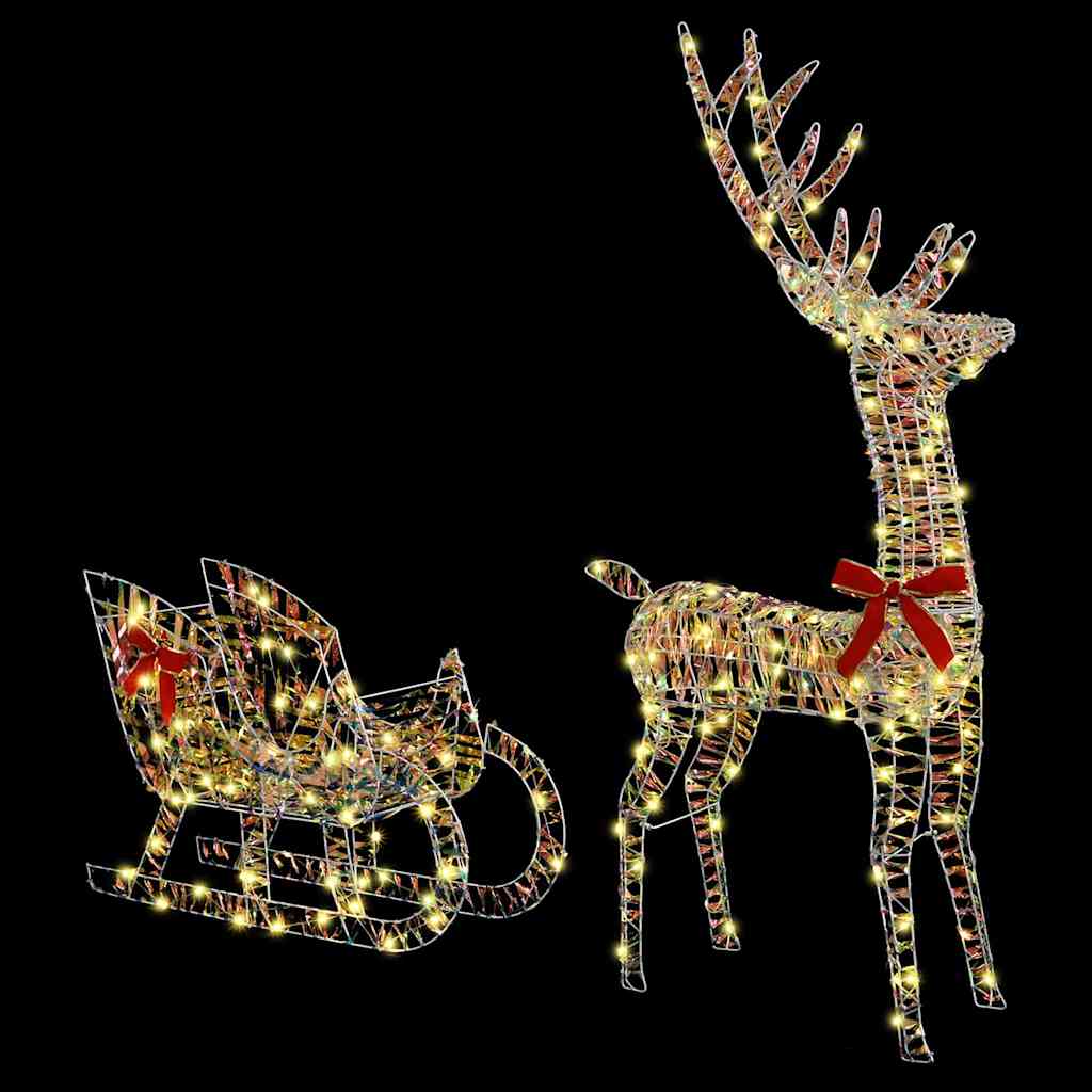 Reindeer Pulled Sled Warm White 70 X 26 X 129 Cm PET