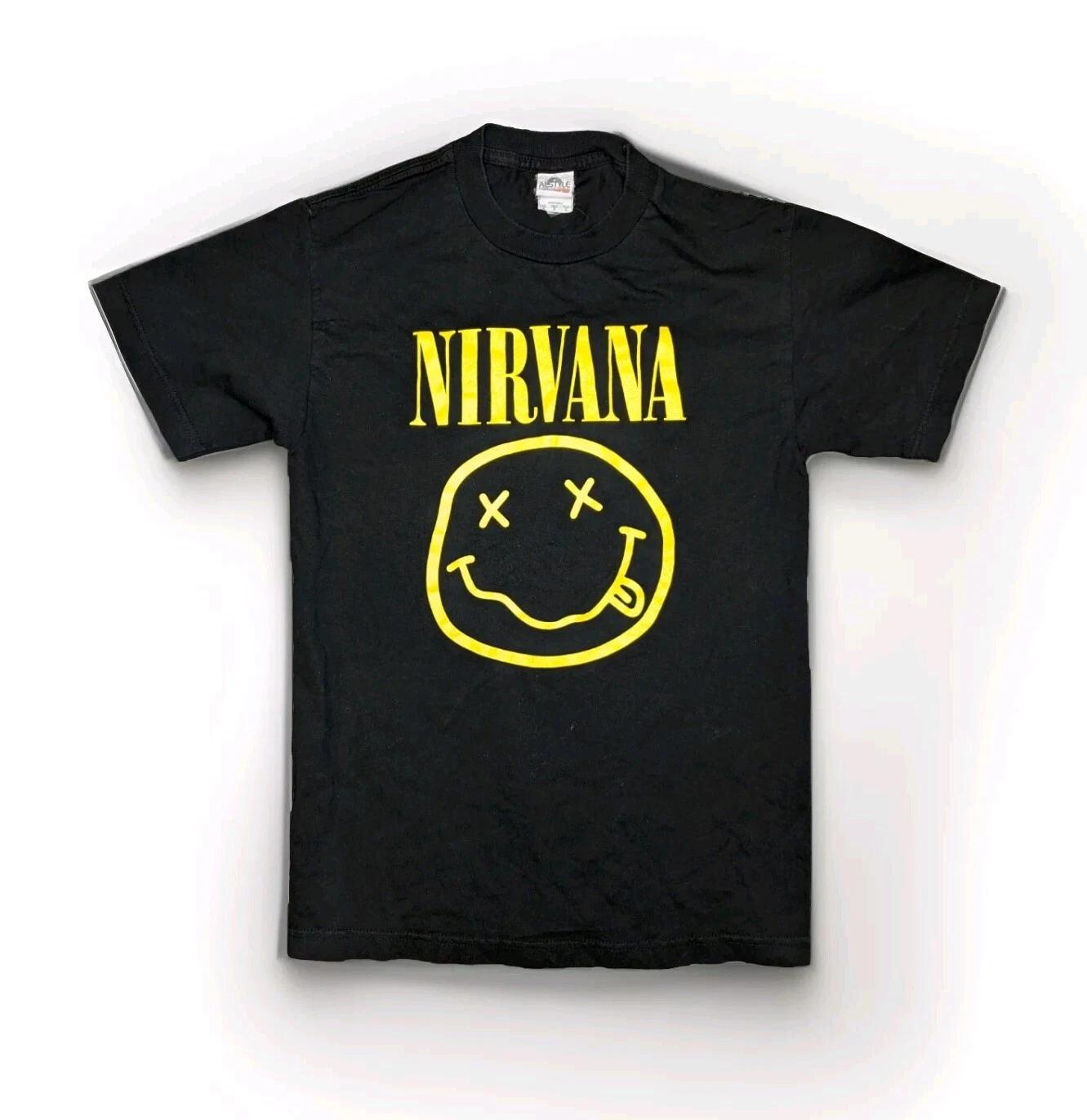 

Винтажная футболка Nirvana 100% хлопок Мужская футболка Топ Лицо-смайлик Размер Маленький Alstyle 4XL