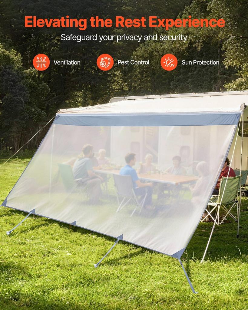 RV Awning Sun Shade Screen, 2 X 4.3 M Polyester Mesh Sun Shading Screen (Fits 4.5 M Awnings), Double-Stitched Breathable Sunscreen for RVs Travel and
