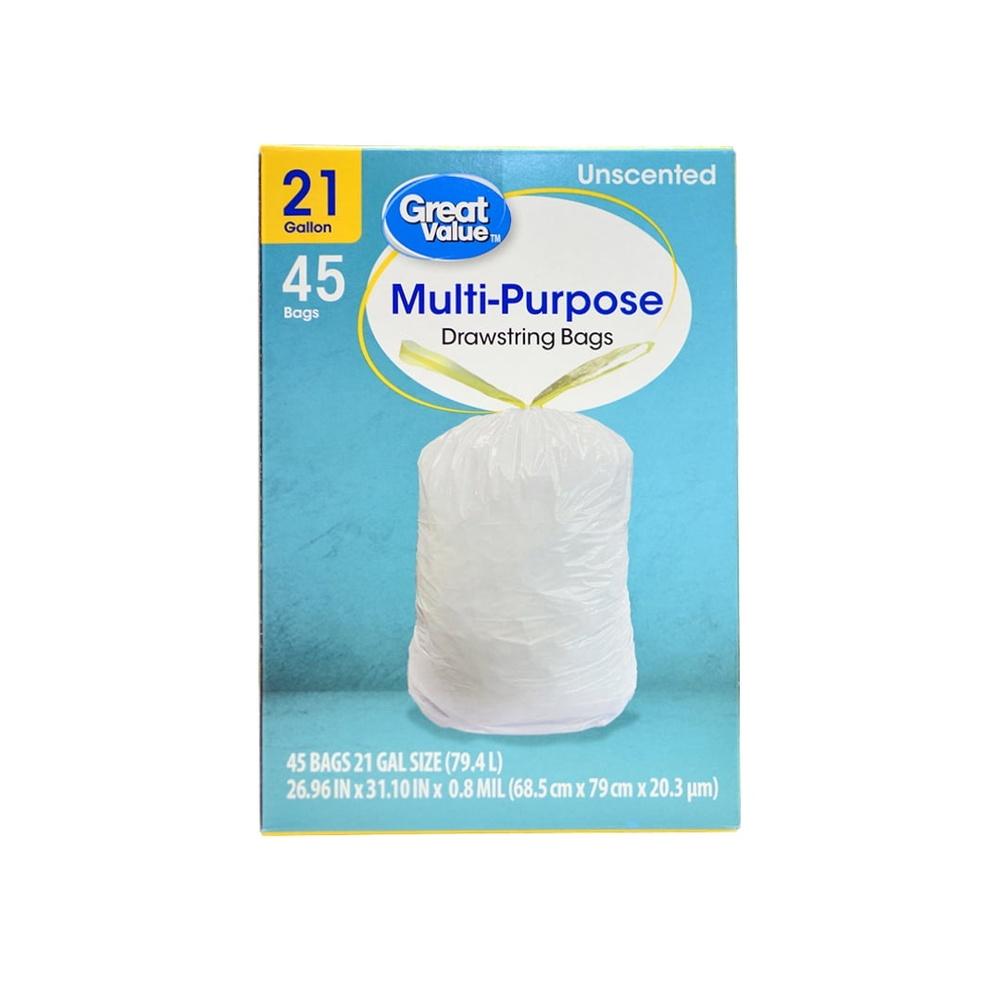 

21 Gallon Trash Bags Drawstring Closure Unscented Leakproof 45 Pack Multipurpose Kitchen Garage Cleanup Organization United States