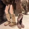 [Fanfuna] 2025 Autumn and Winter New Thick-bottomed Matte Retro Wasteland Wind Belt Buckle Medium Boots Knight Boots