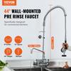 Commercial Faucet with Pre-Rinse Sprayer, 44" Height, 8" Center, 12" Swing Spout, Wall Mount Kitchen Sink Faucet, Brass Constructed Device with Pull