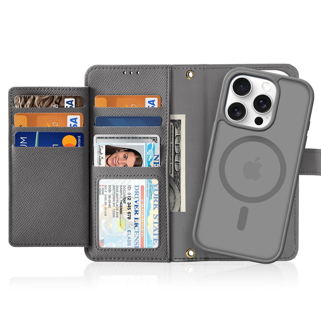 DUX DUCIS Lawa Series for iPhone 16 Pro Magnetic Case Zipper Wallet Detachable Cowhide Leather Cover