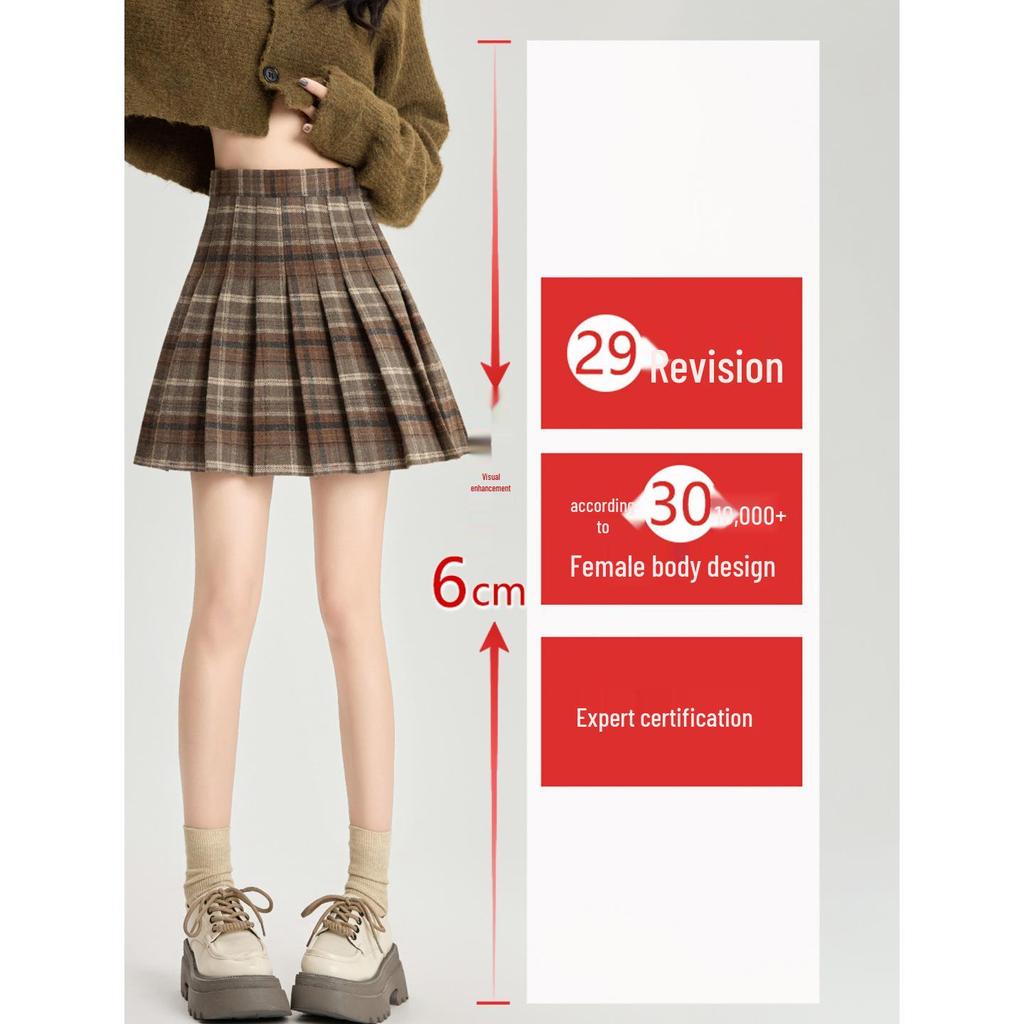 Plaid Wool Pleated Skirt for Curvy Women - High Waist A-line Short Skirt for Spring/Autumn
