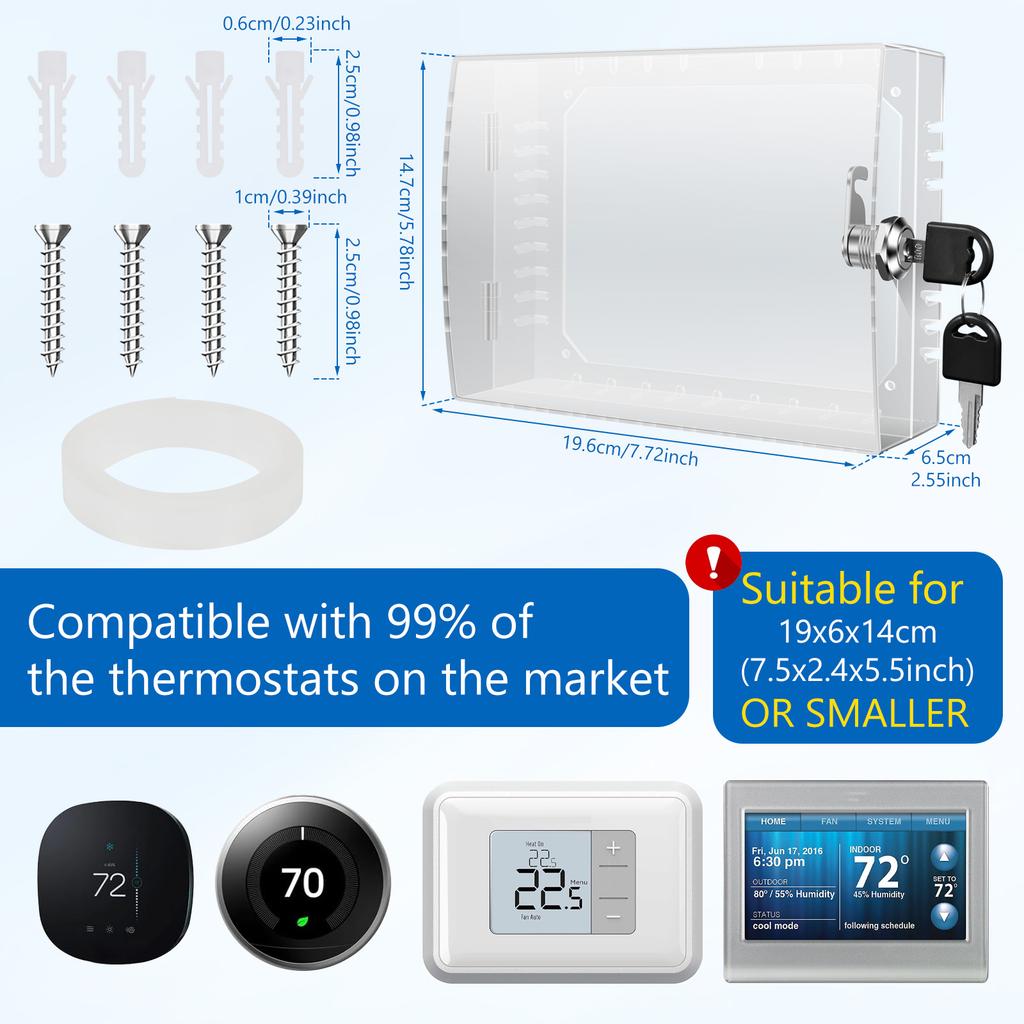 Universelle Thermostat-Verriegelungsbox mit Schlüsselschloss, durchsichtig, groß, zur Wandmontage, Thermostat-Schutzabdeckung, einfach zu installieren für Zuhause, Büro
