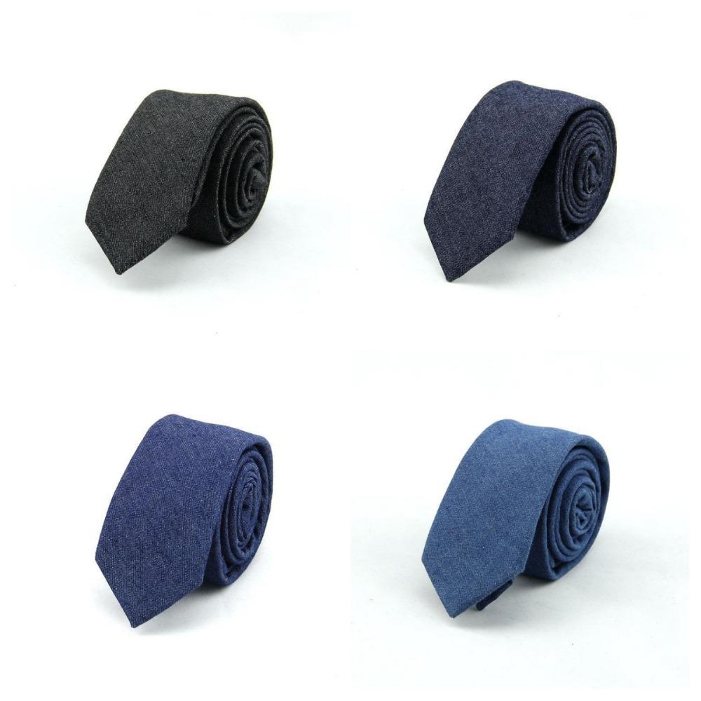 Adjustable Jean Fabric Tie Narrow Retro Cravat Simple Denim Men Necktie  Business