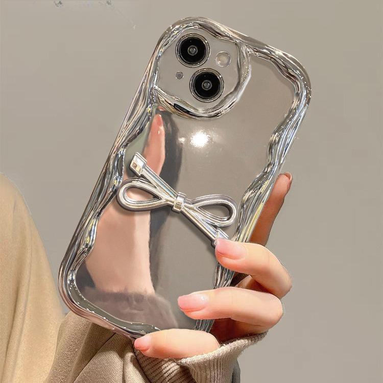 

Подходит для чехла для мобильного телефона Apple 15 IPhone 14 Promax Гальваническое серебро 13 Трехмерная цепочка-бант Полностью силиконовый iPhone 6s Plus