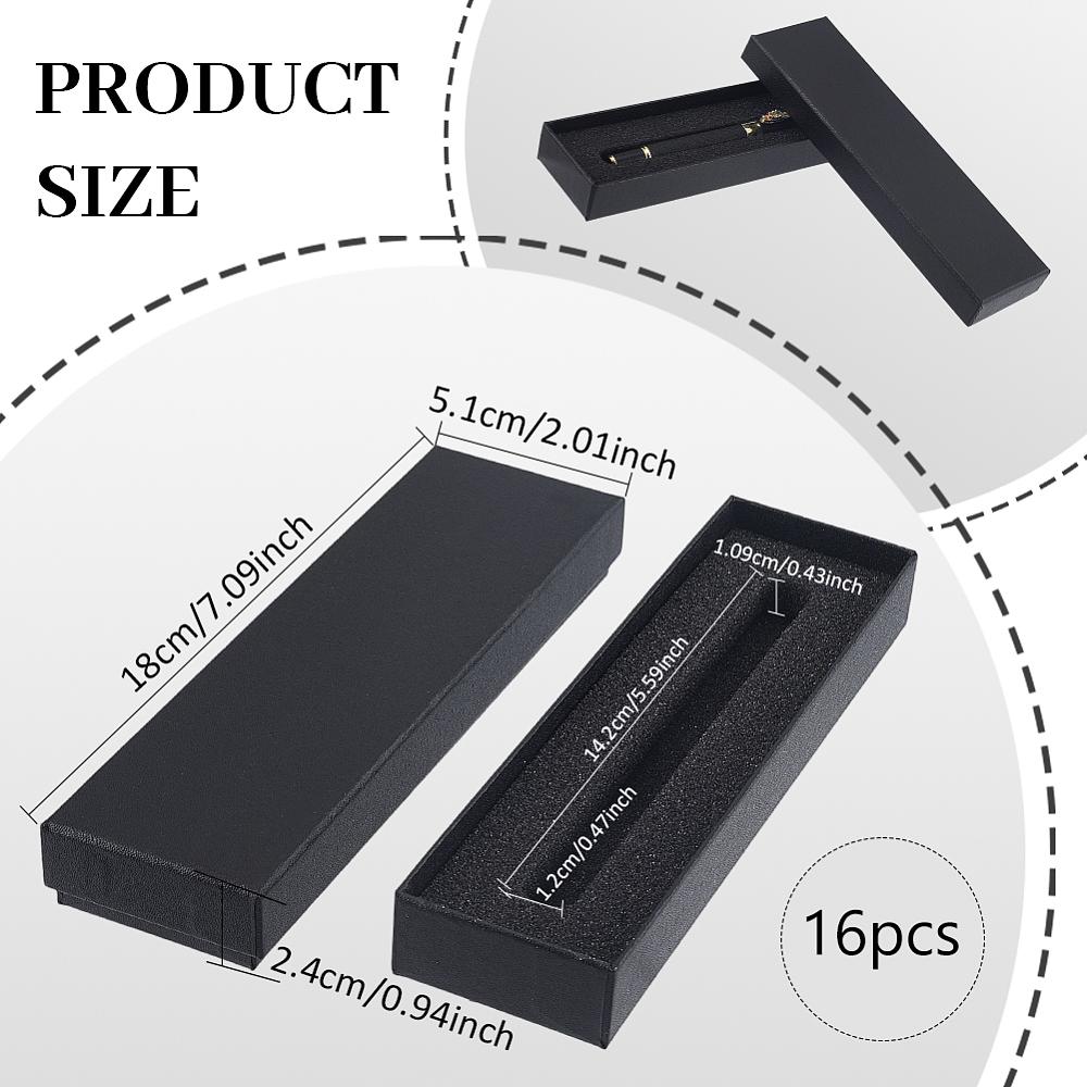 16pcs Cardboard Pen Cases with Sponge Fourtain Pen Box Office & School Supplies Rectangle Black 180x51x24mm