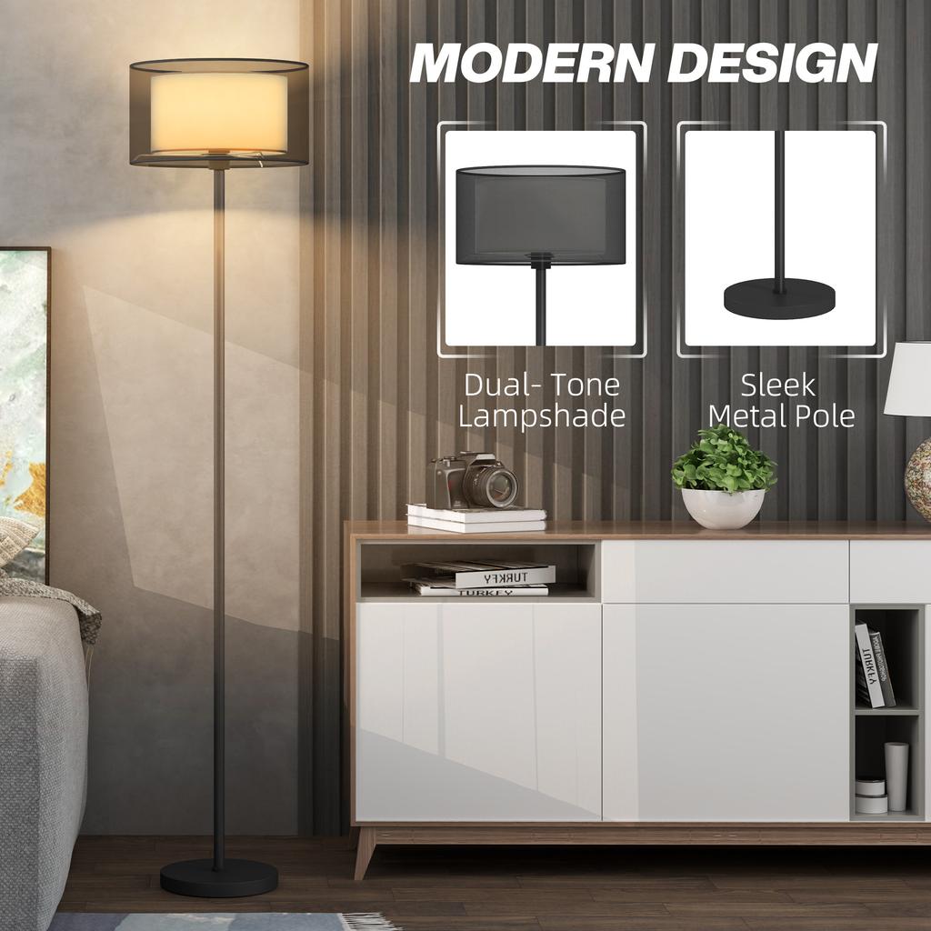 Floor Lamp for Living Room, Modern Standing Lamp with Double Layer Shade & Foot Switch, Minimalist Tall Pole Lampshade for Bedroom, Office, Black