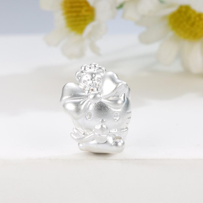 Sterling Silver 999 Hello Kitty Cartoon Beads for DIY Jewelry Crafting