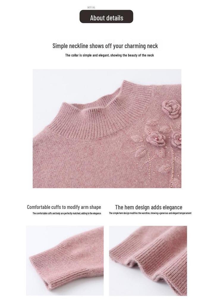 Women's Slimming Half-High Collar Wool Sweater - Thick Warm Winter Base Layer for Middle-Aged Women