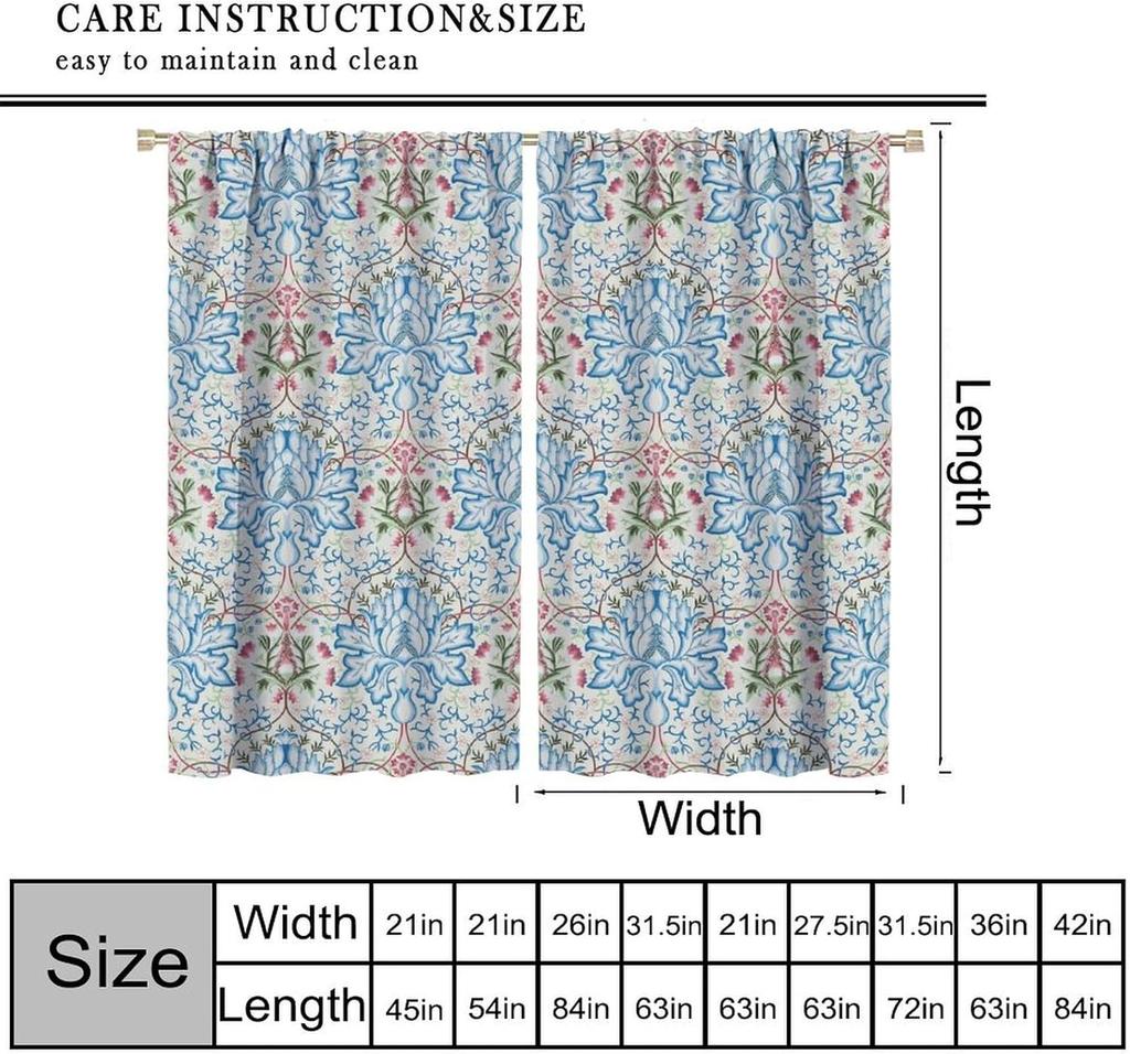 William Morris Floral Blackout Curtain   Mid Century Watercolor Vintage Flower Plant Abstract Art Print Window Drapes   for Living