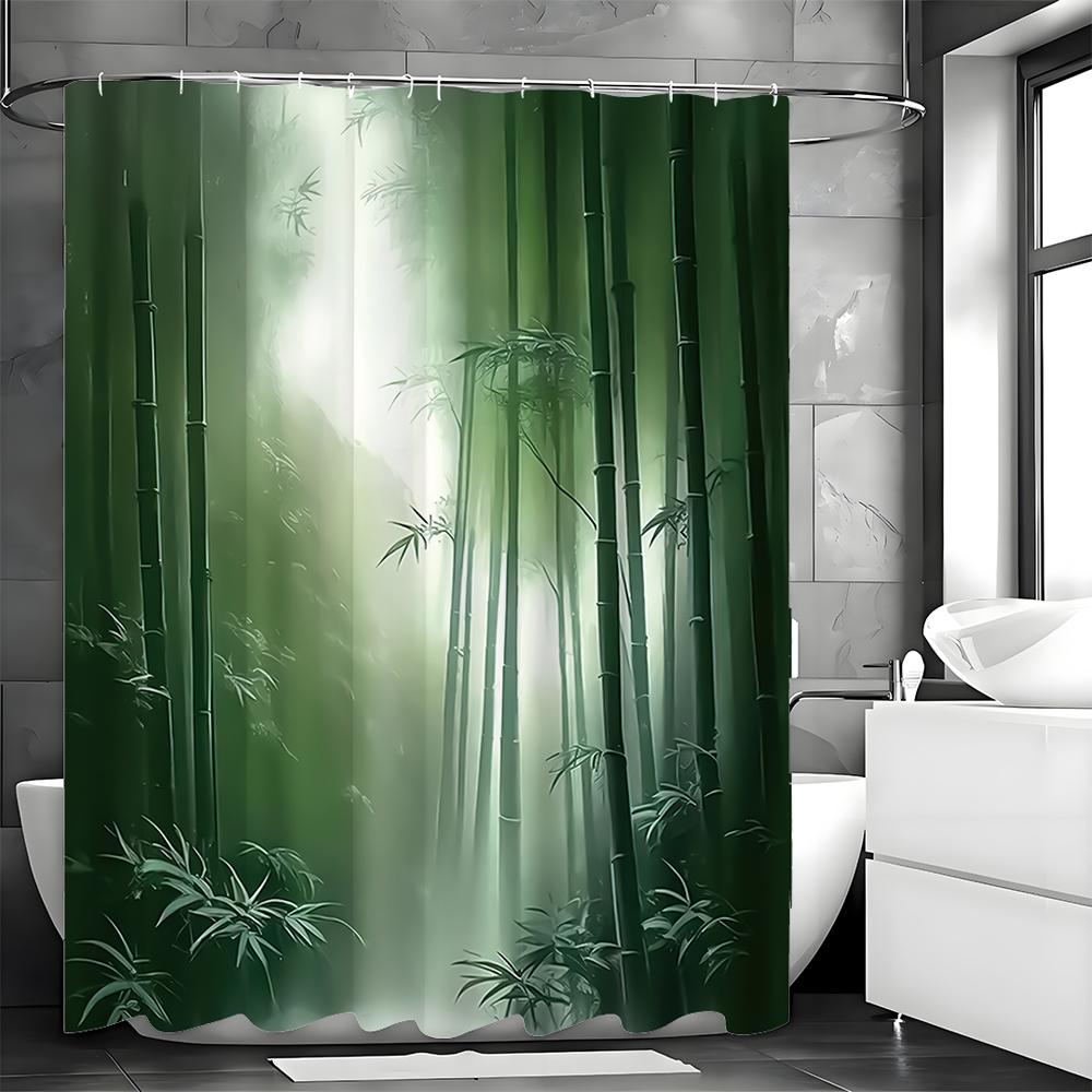 Bamboo forest shower curtain, bathroom decorative shower curtain, waterproof with hook shower curtain