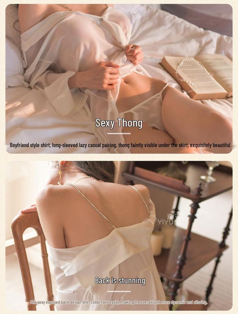 Yi Yue Women's Sexy Diamond Chain Camisole Pajamas - Erotic See-Through Chiffon Nightdress Style 8476