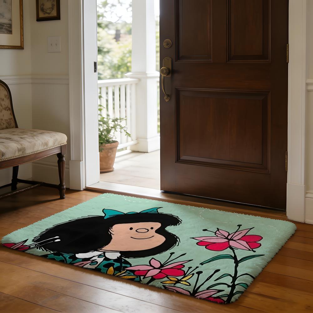 Tappetino da Pavimento Carino a Cartone Animato Mafalda Tappetino Assorbente Morbido in Flanella Tappeto Antiscivolo Casa Camera da Letto Bagno