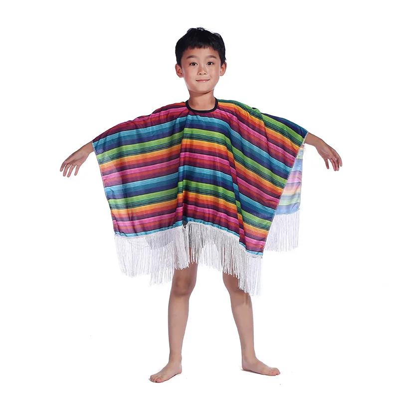 Mexican Ethnic Cloak Cosplay Holiday Costume Party Performance Costumes Adult  Mexican Style Cloak Cape Halloween Dress-up Gifts