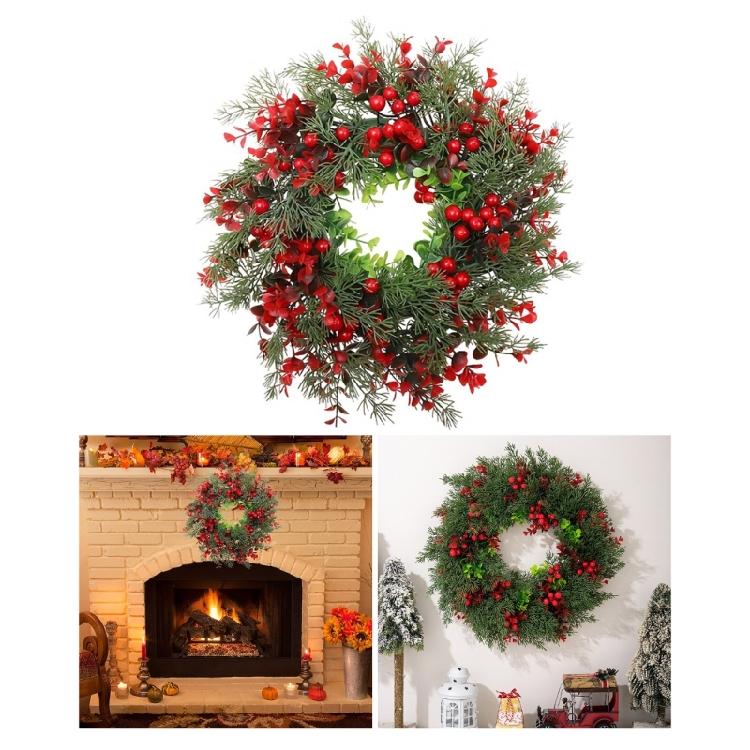 Multipurpose Large Green Leaves Christmas Wreath with Berries Designs for Festival Garden and Party Decorations