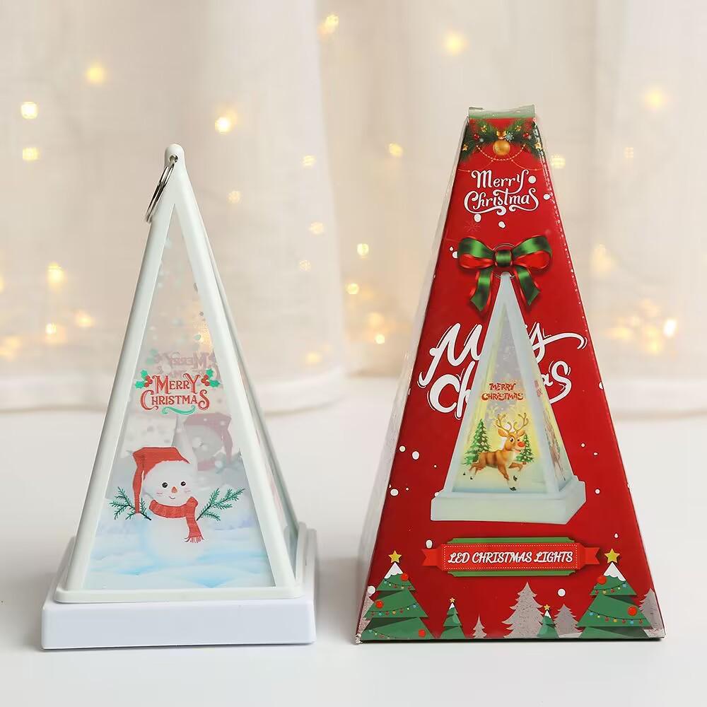 LED Triangular Hurricane Lantern: Christmas Decoration Ornament with Electronic Candle Light