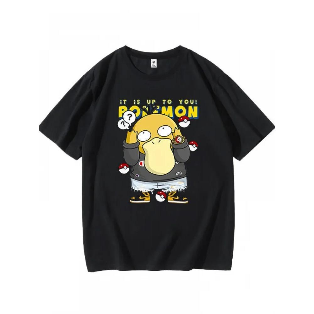 Pokémon Anime Psyduck Printing Oversized Cotton T-shirt Men and Women Comfortable Fashion Y2K Children s Clothing Summer T-shirt 110