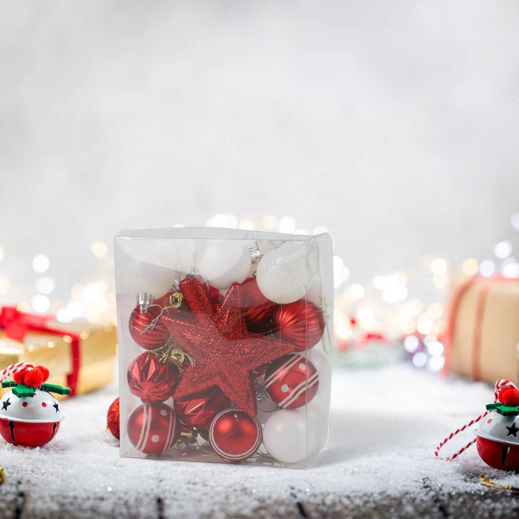 31-Pcs Christmas Ball Tree Ornament Set Hanging Ornaments Ball Plastic Tree 5x4cm For Exquisite Glitter Finish Home Decor