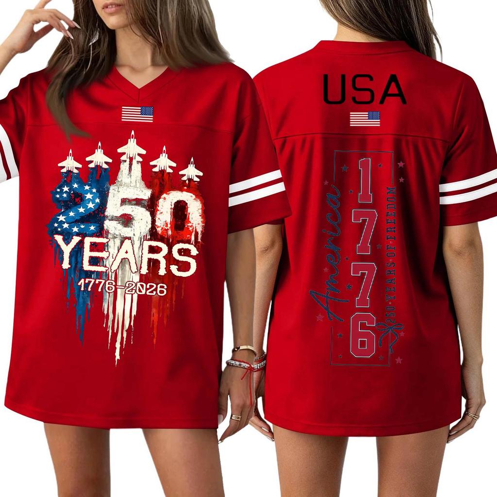 Damen Casual Mode V-Ausschnitt Sport Unabhängigkeitstag Druck Kurzarm Sport T-Shirt Top