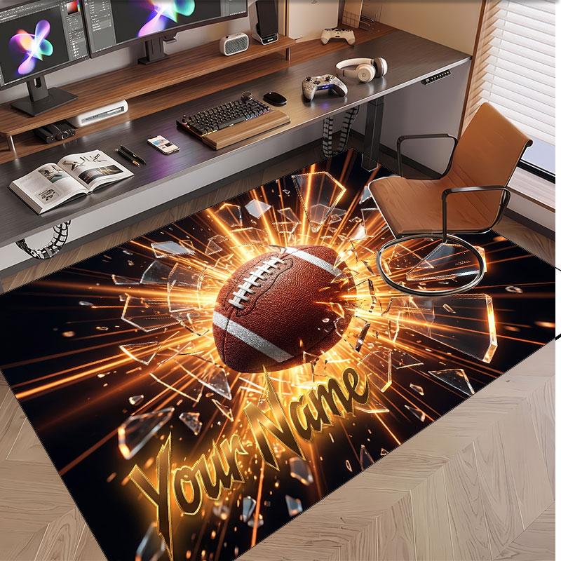 American Football Theme Soft Crystal Velvet Rug Custom Name & Text Print Non Slip Floor Rug for Bedroom Living Room