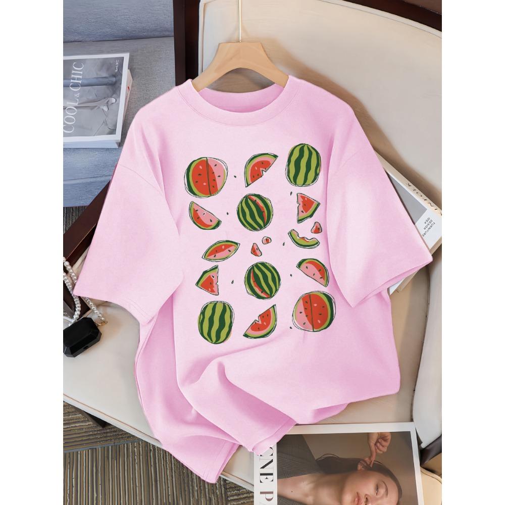 Delicious Watermelon Cut Open Print T-Shirt Women Cotton Street T Shirts O-Neck Oversize Clothes Summer Short Sleeve