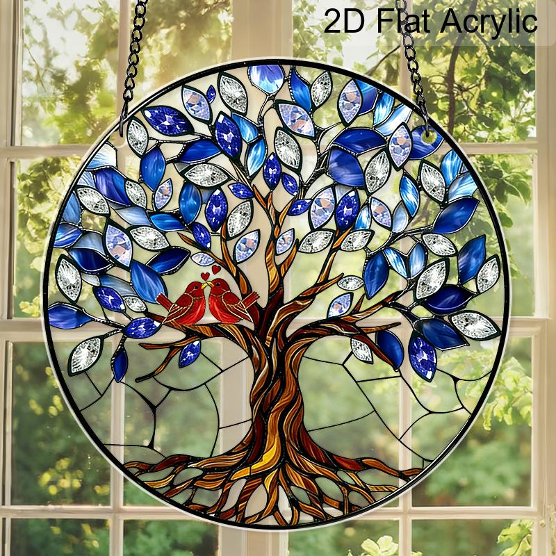 Acryl Levensboom Zonenvanger Glas-in-lood Effect Raamhangend Ornament Natuur Decor voor Huis