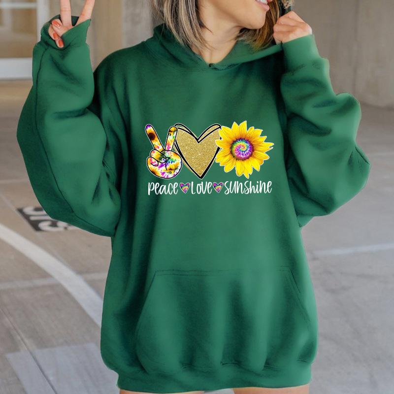 Autumn And Winter Peace Love Sunshine Letter Pattern Printing Back Collar Velvet Hooded Sweater Women