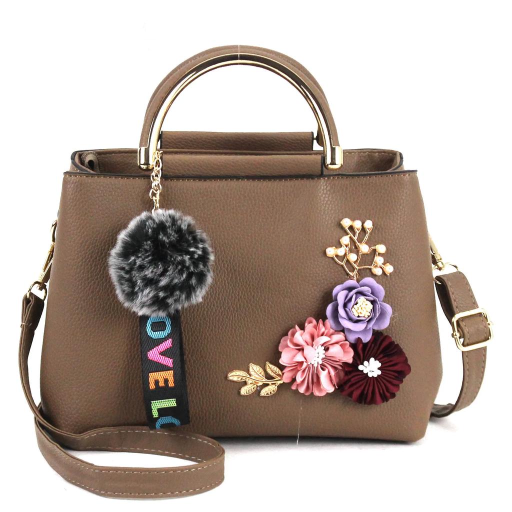 Fashi Casual Luxury Design Lady Artificial Flower Shoulder Messenger Bag Trend Wild Natural Soft Leather Handbag