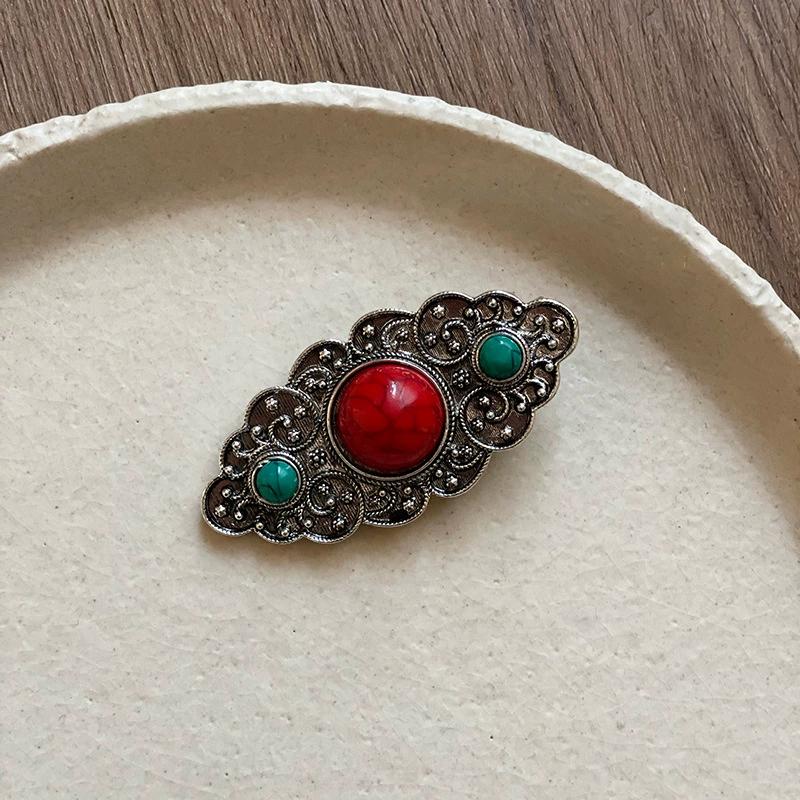 Oval Hollowed Flower Ethnic Style Luxury Temperament Side Duckbill Hair Clips Exquisite Accessories