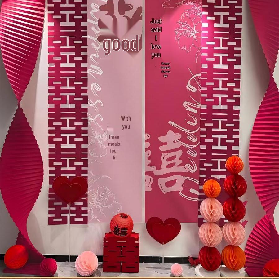 Wedding Ceremony Hanging Cloth Banner Set - Double Happiness Backdrop & Room Decor