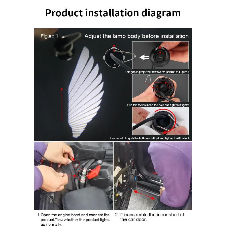 2pcs LED Welcome Lights Car Ambient Accessories Door Rearview Mirror Angel Wing Auto Carpet Lamp Dual Controller Atmosphere Lamp