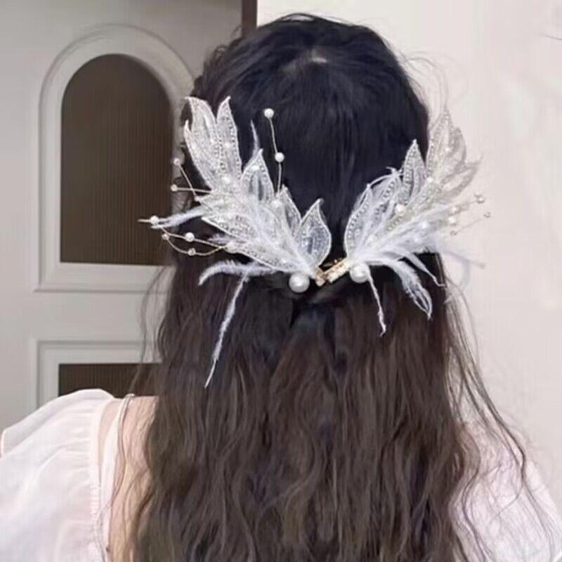 Bridal headgear, hand-sewn cloth, feather leaf shape, hairpin edge clip, wedding veil accessories 1