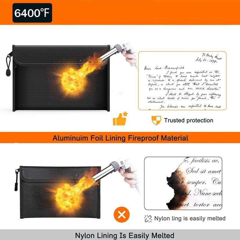Borsa ignifuga per documenti aggiornata (6400℉), Borsa Ignifuga Impermeabile 8,6”x 5,9” per Contanti, Organizer per Conservare Documenti Importanti e Oggetti di Valore